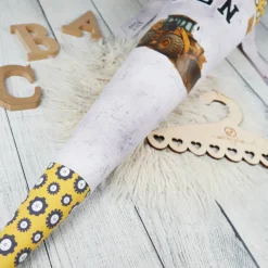 Schultüte Stoff Bulldozer Bagger Grau Gelb 70cm 85cm   *personalisierbar und mit Kisseninlet