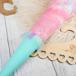 Schultüte Stoff Dachs Türkis Rosa Pink  mit Tüll 70cm 85cm   *personalisierbar und mit Kisseninlet