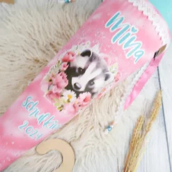 Schultüte Stoff Dachs Türkis Rosa Pink  mit Tüll 70cm 85cm   *personalisierbar und mit Kisseninlet