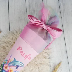 Schultüte Stoff Delfin mit Blumen Rosa Regenbogen Glitzer  Tüll 70cm 85cm   *personalisierbar und mit K