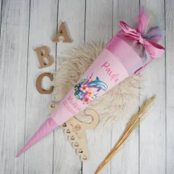 Schultüte Stoff Delfin mit Blumen Rosa Regenbogen Glitzer  Tüll 70cm 85cm   *personalisierbar und mit K