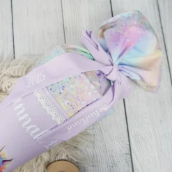 Schultüte Stoff Einhorn im Blumenkorb Flieder Holo Glitzer 70cm 85cm   *personalisierbar und mit Kisseninlet