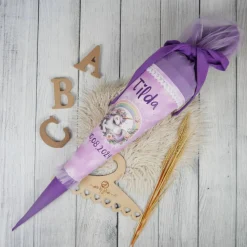 Schultüte Stoff Einhorn Lila Flieder  mit Tüll 70cm 85cm   *personalisierbar und mit Kisseninlet