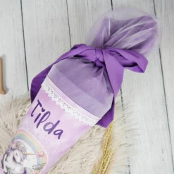 Schultüte Stoff Einhorn Lila Flieder  mit Tüll 70cm 85cm   *personalisierbar und mit Kisseninlet