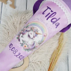 Schultüte Stoff Einhorn Lila Flieder  mit Tüll 70cm 85cm   *personalisierbar und mit Kisseninlet