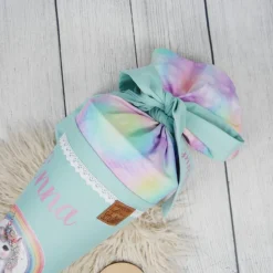 Schultüte Stoff Einhorn Regenbogen Mint Bunt 70cm 85cm   *personalisierbar und mit Kisseninlet