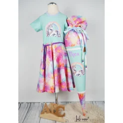 Schultüte Stoff Einhorn Regenbogen Mint bunte Blumen 70cm 85cm   *personalisierbar und mit Kisseninlet