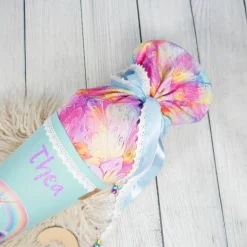 Schultüte Stoff Einhorn Regenbogen Mint bunte Blumen 70cm 85cm   *personalisierbar und mit Kisseninlet