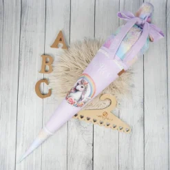 Schultüte Stoff Einhorn Regenbogen bunt Flieder 70cm 85cm   *personalisierbar und mit Kisseninlet