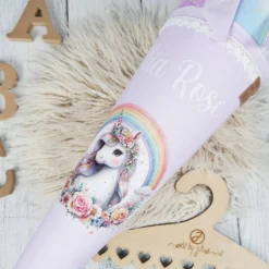 Schultüte Stoff Einhorn Regenbogen bunt Flieder 70cm 85cm   *personalisierbar und mit Kisseninlet