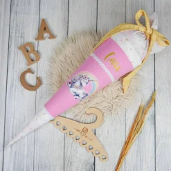 Schultüte Stoff Einhorn Rosa Gold 70cm 85cm   *personalisierbar und mit Kisseninlet