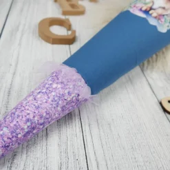 Schultüte Stoff Hase Rauchblau Flieder mit Tüll 70cm 85cm   *personalisierbar und mit Kisseninlet