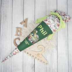 Schultüte Stoff l 70cm 85cm Monstertruck Dino Grün  *personalisierbar und mit Kisseninlet