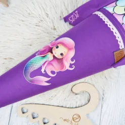 Schultüte Stoff Meerjungfrau Lila bunte Schuppen 70cm 85cm   *personalisierbar und mit Kisseninlet