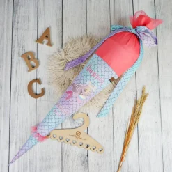 Schultüte Stoff Meerjungfrau mit Schuppen mit Tüll 70cm 85cm   *personalisierbar und mit Kisseninlet