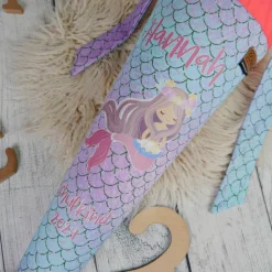 Schultüte Stoff Meerjungfrau mit Schuppen mit Tüll 70cm 85cm   *personalisierbar und mit Kisseninlet