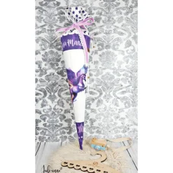 Schultüte Stoff mit Pegasus in Lila *personalisierbar und mit Kisseninlet