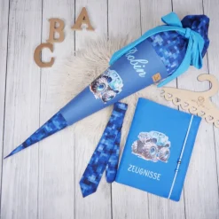 Schultüte Stoff Monstertruck Türkis Pixel 70cm 85cm   *personalisierbar und mit Kisseninlet