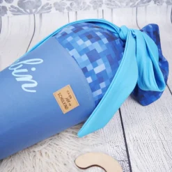 Schultüte Stoff Monstertruck Türkis Pixel 70cm 85cm   *personalisierbar und mit Kisseninlet