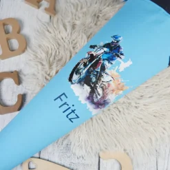 Schultüte Stoff Motocross Türkis Blau  70cm 85cm   *personalisierbar und mit Kisseninlet