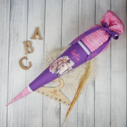 Schultüte Stoff Pferd Lila Rosa 70cm 85cm   *personalisierbar und mit Kisseninlet