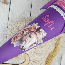 Schultüte Stoff Pferd Lila Rosa 70cm 85cm   *personalisierbar und mit Kisseninlet