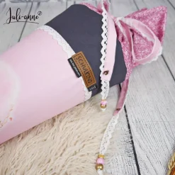 Schultüte Stoff PFERDE rosa Grau Mädchen  *personalisierbar und mit Kisseninlet