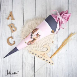 Schultüte Stoff PFERDE rosa Grau Mädchen  *personalisierbar und mit Kisseninlet