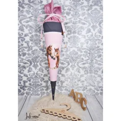 Schultüte Stoff PFERDE rosa Grau Mädchen  *personalisierbar und mit Kisseninlet