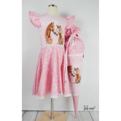 Schultüte Stoff Pferde Rosa Glitzer 70cm   *personalisierbar und mit Kisseninlet