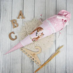 Schultüte Stoff Pferde Rosa Glitzer 70cm   *personalisierbar und mit Kisseninlet