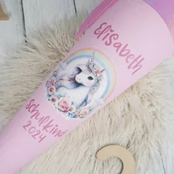 Schultüte Stoff Rainbow Unicorn mit Tüll 70cm 85cm   *personalisierbar und mit Kisseninlet