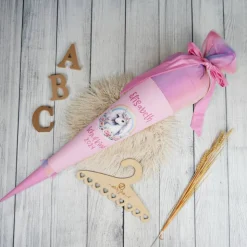Schultüte Stoff Rainbow Unicorn mit Tüll 70cm 85cm   *personalisierbar und mit Kisseninlet