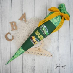 Schultüte Stoff Rennauto Lamborghini Grün Gelb 70cm 85cm   *personalisierbar und mit Kisseninlet