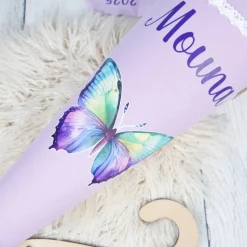Schultüte Stoff Schmetterling Flieder Bunt 70cm 85cm   *personalisierbar und mit Kisseninlet