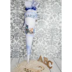 Schultüte Stoff Tie Dye Blau Motocross *personalisierbar und mit Kisseninlet