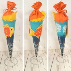 Schultüte Unterwasserwelt 70cm – handgefilzte Filzschultüte mit Goldfisch-Motiv