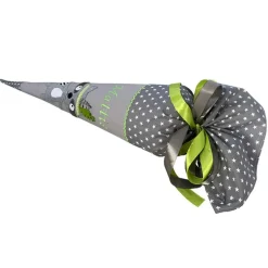 Schultüte Waschbär in grau, Schultüte Stoff mit Namen für Jungen & Mädchen