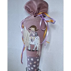 Schultüte Zuckertüte aus Leinen personalisierbar – kurzfristig lieferbar, 70 cm, Stickerei