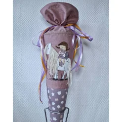 Schultüte Zuckertüte aus Leinen personalisierbar – kurzfristig lieferbar, 70 cm, Stickerei