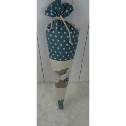 Schultüte, Zuckertüte, kleiner Drache auf Wunsch mit Namen und Einschulungstag bestickt  70 cm Länge