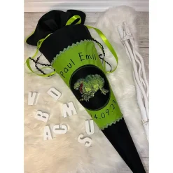 Schultüte, Zuckertüte, Schulstart, Dinosaurier, T-Rex, Stoff, genäht, mit Namen, personalisierbar, Einschulung, Kinder