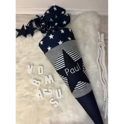 Schultüte, Zuckertüte, Schulstart, Stern mit Kreis, Filz, gestickt, genäht, mit Namen, personalisierbar, Einschulung,