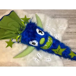 Schultüte, Zuckertüte, Schulstart, Monster, Stoff, Fell, genäht, mit Namen, personalisierbar, Einschulung, Kinder