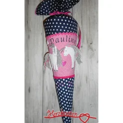 Schultüte, Zuckertüte, Schulstart, Pferd, Fell, gestickt, Pony, Blumen, genäht, mit Namen, personalisierbar, Einschulung