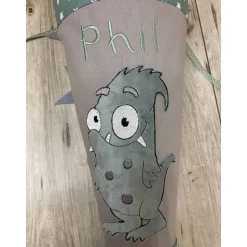 Schultüte, Zuckertüte, Schulstart, Monster, Stoff, Fell, genäht, mit Namen, personalisierbar, Einschulung, Kinder