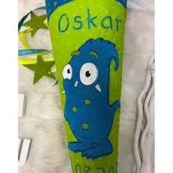 Schultüte, Zuckertüte, Schulstart, Monster, Stoff, Fell, genäht, mit Namen, personalisierbar, Einschulung, Kinder