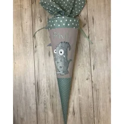 Schultüte, Zuckertüte, Schulstart, Monster, Stoff, Fell, genäht, mit Namen, personalisierbar, Einschulung, Kinder