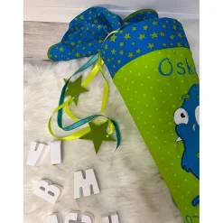 Schultüte, Zuckertüte, Schulstart, Monster, Stoff, Fell, genäht, mit Namen, personalisierbar, Einschulung, Kinder