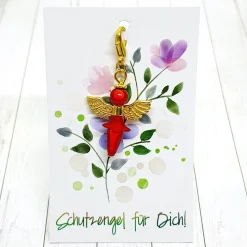 Schutzengel Ballerina goldfarben/rot – Glücksbringer Anhänger mit Karabiner